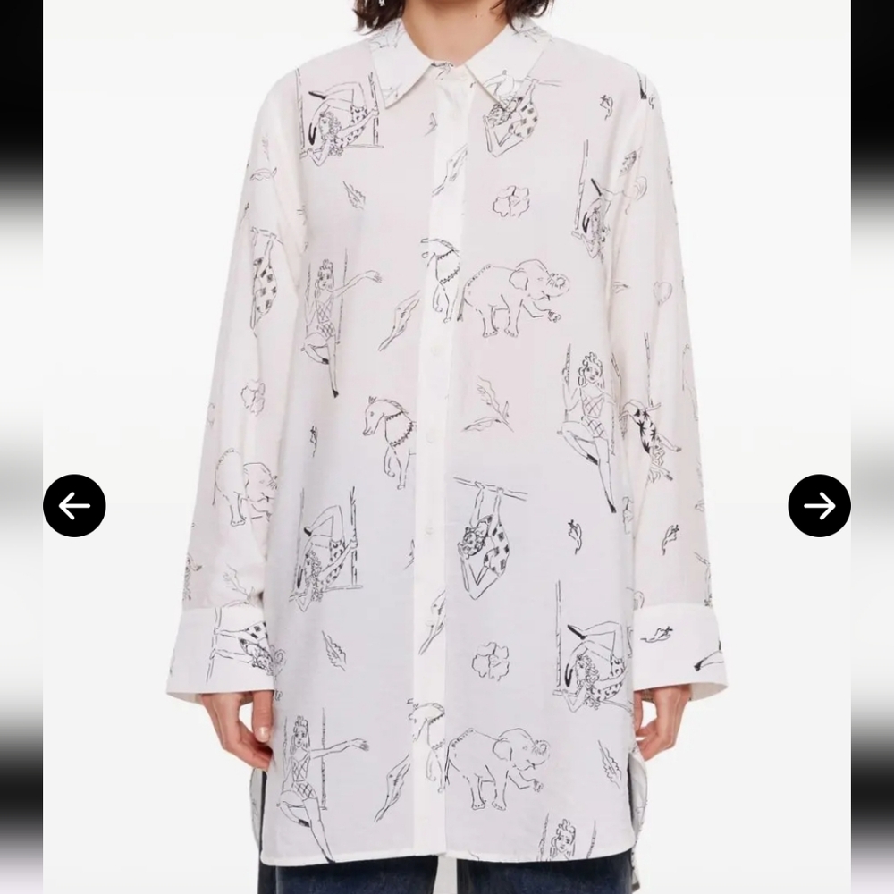 Bimba Y Lola White Long Sleeve, Oversize Button Up.